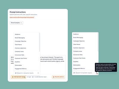 AI input field ai artificial desktop example field hashtag help input intelligence options prompt rewrite rewrite with ai saas search shortcut tooltip ux variable webapp