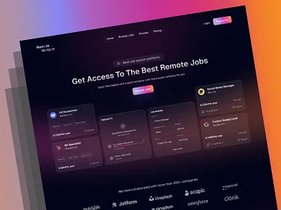 Remote Job Finder Website Design 🌍💻 career platform clean dark ui freelance jobs job job finder job listing job search minimal ui mockup modern design remote work ui uiuxdesign ux web web interface webdesign website website design