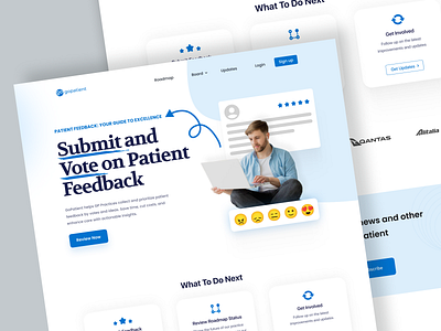 Landing Page - Seamless Patient Feedback – Designed for Impact! clean ui conversion focused dribbble showcase feedback management healthcare innovation healthcare ui interactive design landing page medical tech modern ui patient feedback patient satisfaction responsive design saas ui user experience ux design vote system web app web design