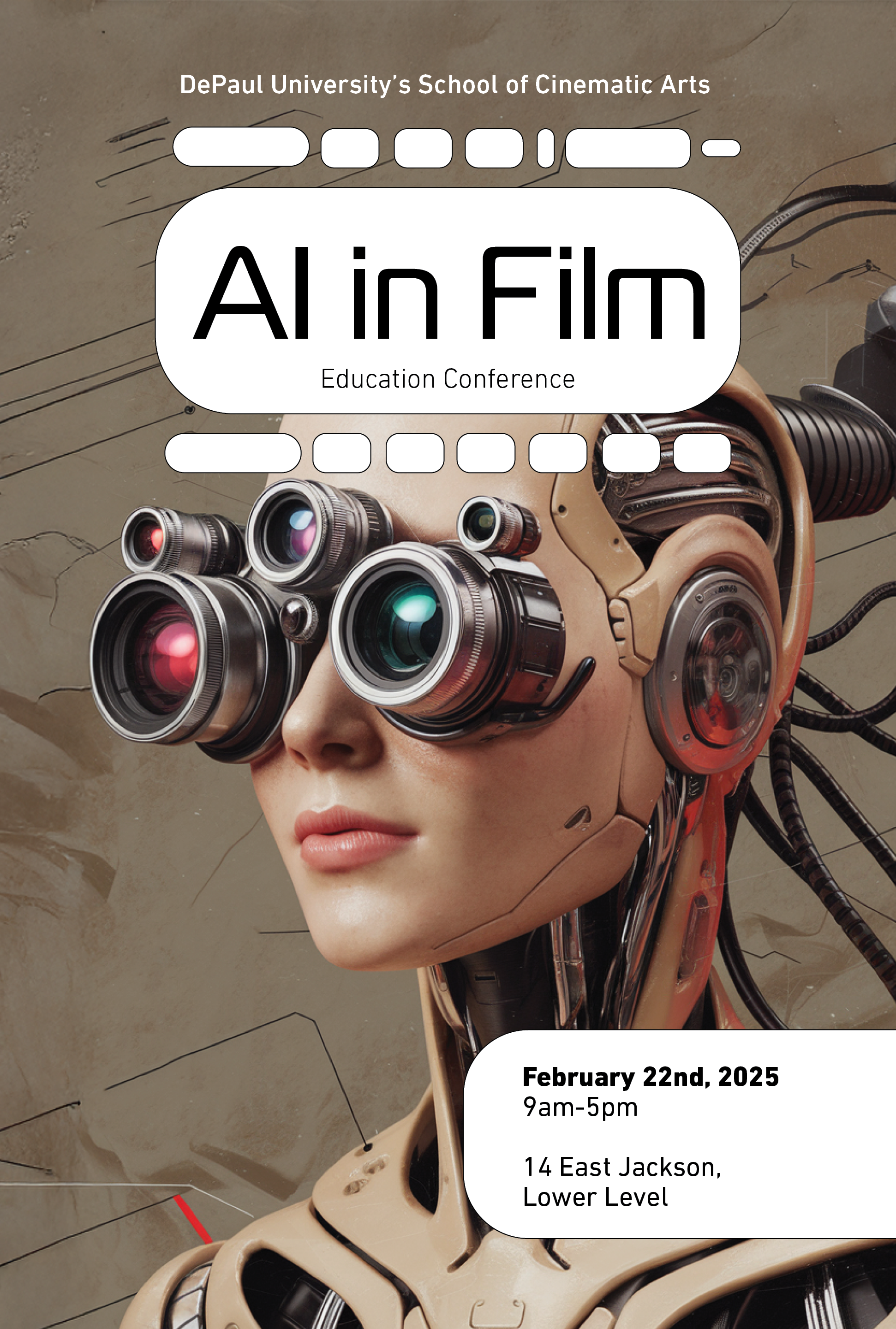 AI in Film - Education Conference ai art artistics brand design chicago cinema conference education education conference film freelancer futurist generative graphic design oanamaries poster ai poster deisgn
