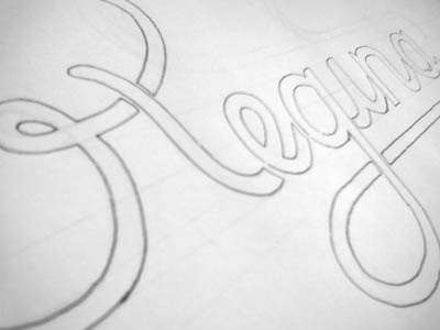 Shot Regina hand lettering logotype pencil sketch