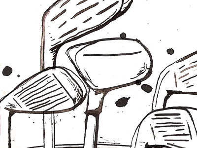 golf clubs drawing ink line pen