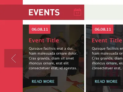 Event Section arrow blue calendar events icon news red ui website white