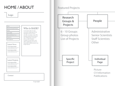 The Process Begins black planning sitemap website white wireframes