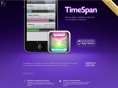 TimeSpan App Page app calendar countdown date deadline due event iphone meeting milestone reminder schedule time timer