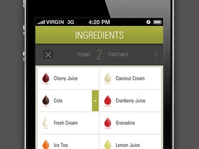 Cocktail App UI cocktails custom ios iphone retina ui