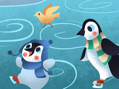 Penguins bird ice skating illustration penguins