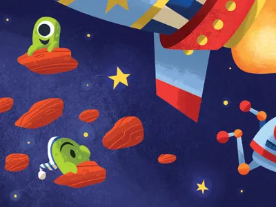Space Aliens! alien asteroid illustration outer space robot rocket