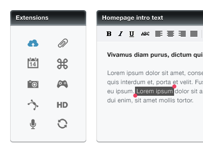 Editor extensions cms editor grey icons selection ui