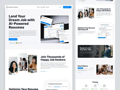 AI Resume Advisor – Smart Career-Boosting Landing Page 🚀 ai career tools ai in recruitment ai powered tools ai resume advisor ats friendly resume career advancement career growth clean ux conversion focused design dribbble showcase job search optimization landing page design modern ui professional resume resume analysis resume builder saas landing page smart resume editing ux ui design web design