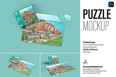 Puzzle Mockup - 12 views big box card carton design elegant foil instagram jigsaw mock up mockup package packaging perspective photo photo puzzle photoshop puzzle template print puzzle mockup