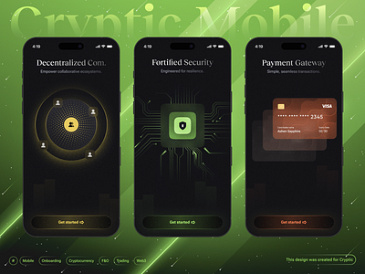Mobile Onboarding - Cryptic akshay hooda cards charts crypto dashboard crypto mobile app crypto trading app ecommerce mobile app featured finance mobile app mobile banking mobile design mobile home mockups onboarding screens popular product design ui web design web3 mobile app