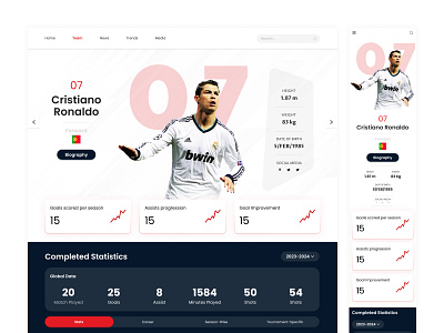 Web Design For Football Player. design playerstats responsivedesign sport ui ux