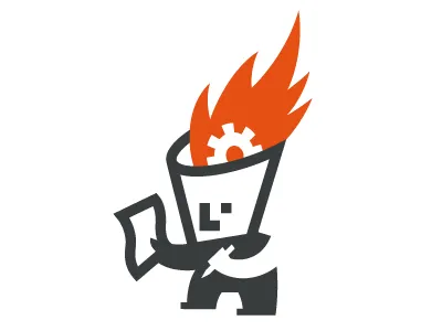 Fernandez Studio logo abstract brainstorm character concept dark gray fernandez fire flame gear iconic logo orange paper pencil whimsical