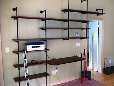 Shelves No. 02 fuck graphic design fuck screenprinting half assed pipe salvaged wood screenprinting shelf structural design woodwork