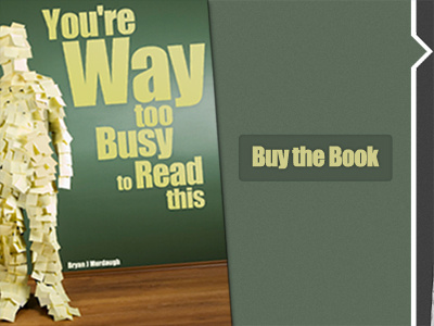 You're Way too Bussy to Read This - Site Design book book design button green title web design