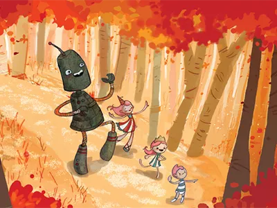 Robots Make Great Friends digital illustration watercolor