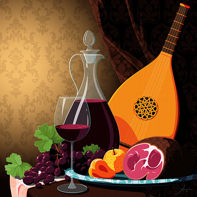 "Nature Morte" - Promotional piece adobe illustrator brown chiaroscuro contrast daily art flat design illustration nature morte patterns purple still life texture vector vector illustration yellow