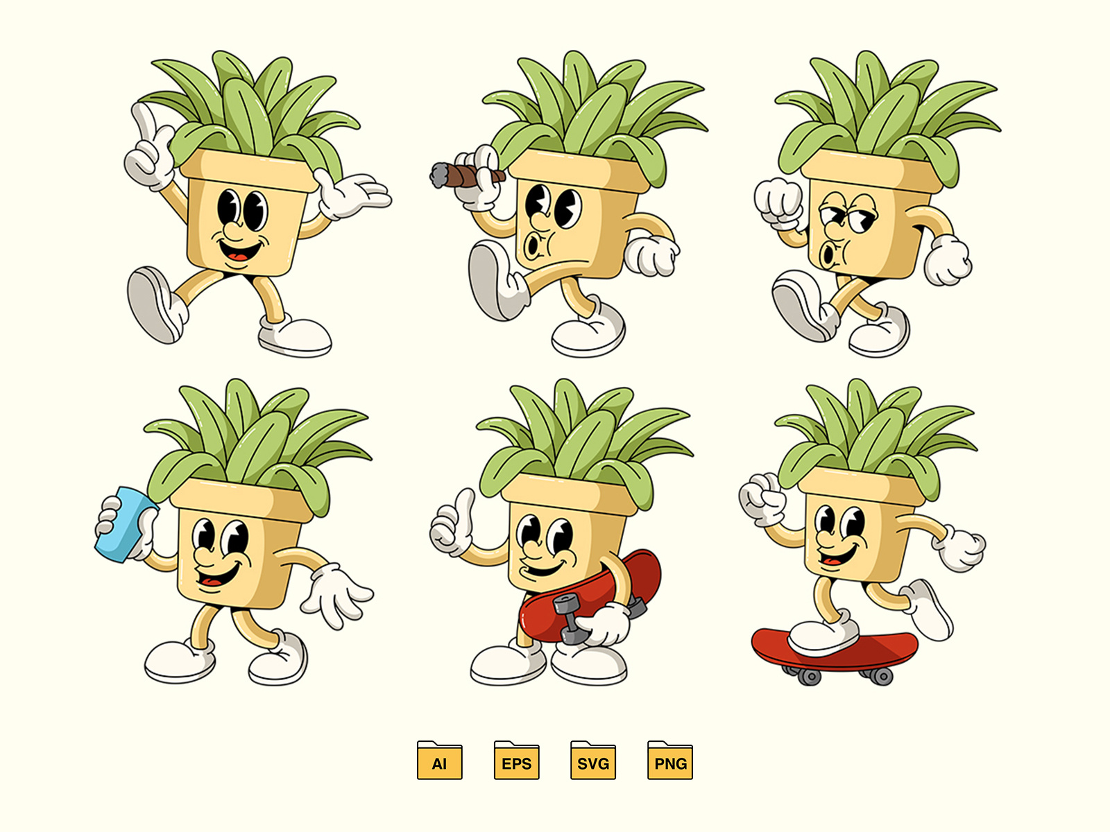 Retro Pot Plant Character 80s 90s branding cartoon design features graphic design illustration logo mascot poster retro vector