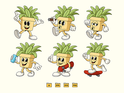 Retro Pot Plant Character branding cartoon design graphic design illustration mascot retro