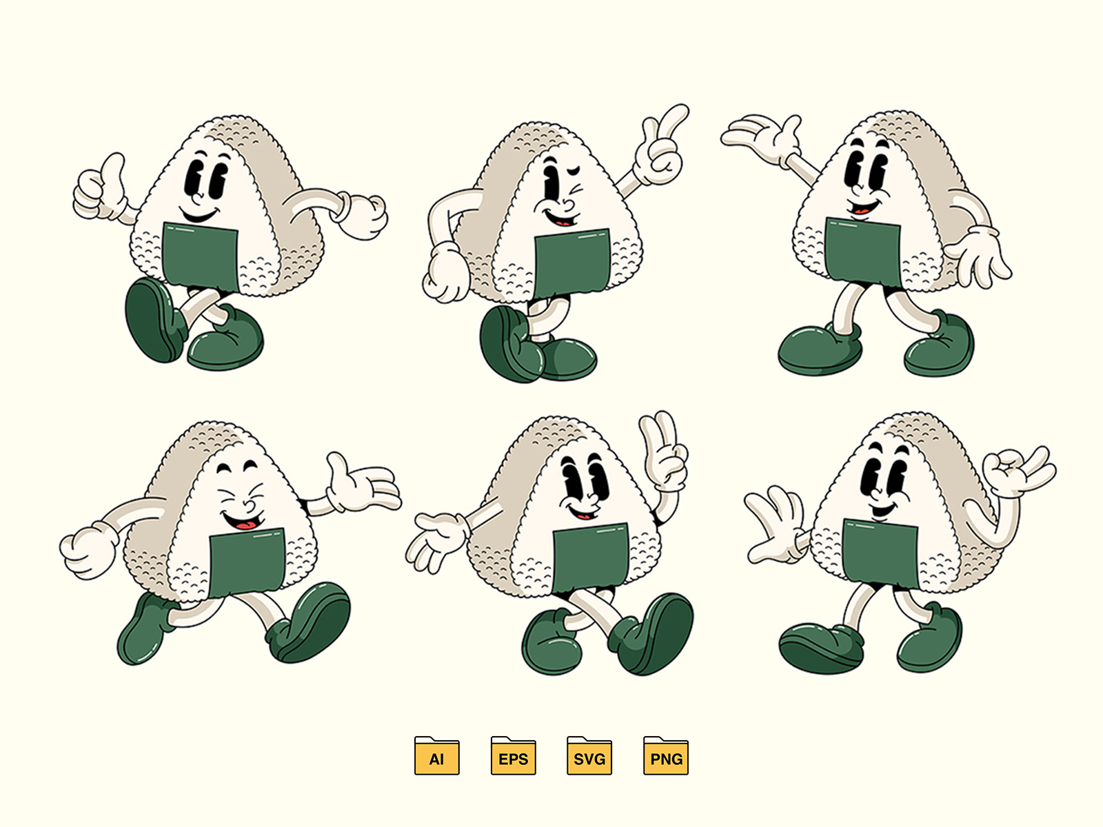 Retro Onigiri Character 80s 90s branding cartoon design features graphic design graptail illustration mascot onigiri retro vector