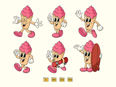 Retro Ice Cream Character 80s 90s branding cartoon design graphic design ice cream illustration mascot retro