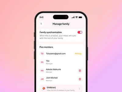 Manage family - Settings cards creative design figma layout mobile app mobile design product design settings ui