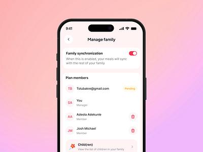 Manage family - Settings cards creative design figma layout mobile app mobile design product design settings ui