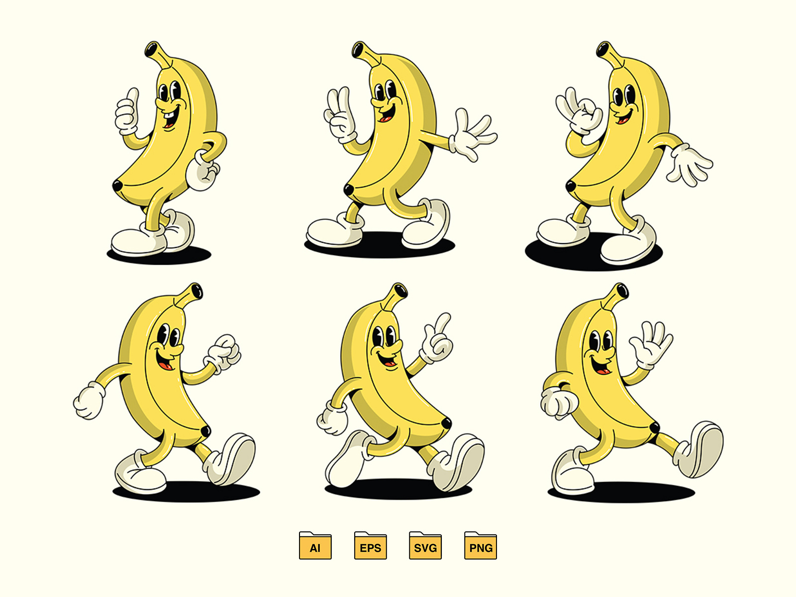 Retro Banana Character 80s 90s banana branding cartoon design features graphic design graptail illustration logo mascot retro vector