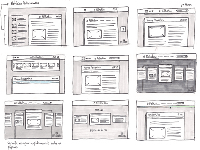 "O Folhetim" sketches news portal sketch wireframes