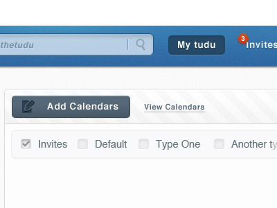 Tudu blue buttons checkboxes header search bar ui