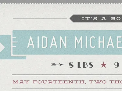 Letterpress Baby Announcement blue deming ep font grey letterpress limelight font miso font red template texture