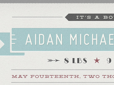 Letterpress Baby Announcement blue deming ep font grey letterpress limelight font miso font red template texture