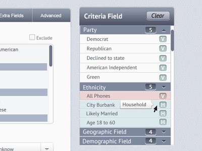 Criteria field gray list noise scroll ui