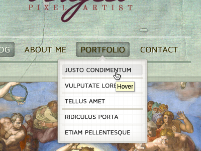 Angelo Dropdown art blog classic creative dropdown elegant green menu old olive painting paper renaissance texture typography web website