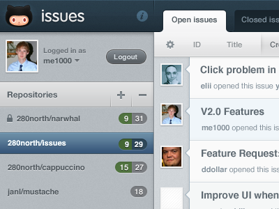 Issues App take 1 blue cappuccino grey ui web app webapp