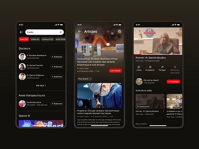 Medical Video Sharing App, pt 2 app design article dark theme doctors medical app search video player