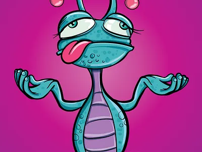 Dopey Alien With Tongue Out, Just Vibing alienart cartoon cartoonalien cutealien funnyillustration illustration