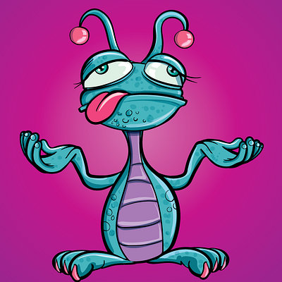 Dopey Alien With Tongue Out, Just Vibing alienart cartoon cartoonalien cutealien funnyillustration illustration