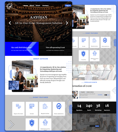 Aayojan All-in-One Event Management Solution. branding canva corporate event event figma graphic design illustration mangment mobile app technology ui uiux web design