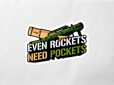 Even Rockets Need Pockets sticker design bazooka branding combination logo design fun illustration initial logo launcher logo metal military minimalist modern modern logo pocket rocket sticker ui