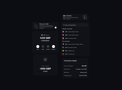 Fintech Components (Dark mode) design finances fintech ui ui ux ui design uidesign ux