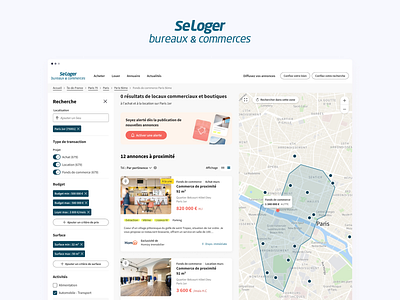 Seloger Bureaux & Commerces data analysis design sprint ui ux