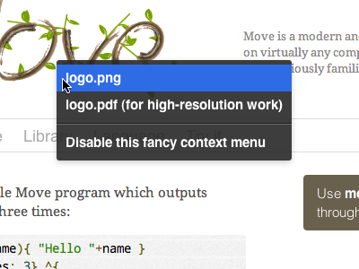 Logo context menu web