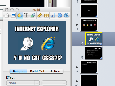 Slide re: <= IE8 geek ie keynote slide y u no meme