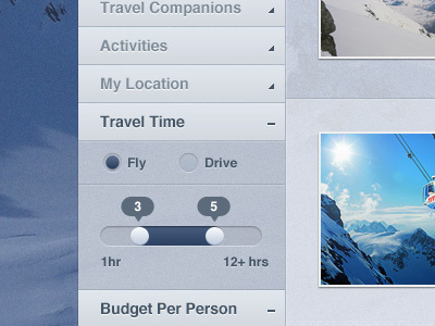 Filters accordian slider snow ui