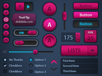 Fuschia UI button set ui