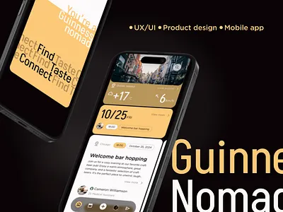 Guinness nomads, UX/UI design for networking mobile app figma mob ui ux uxui design