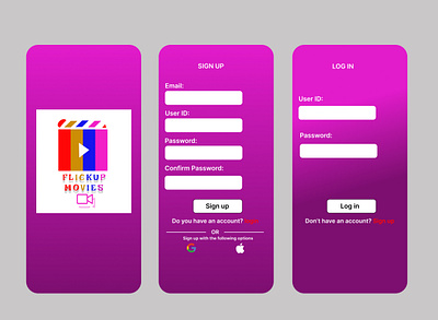 Movie Streaming App - sign up screens design figma graphic design illustration login logo movie screens sign in ui