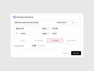 Builder rules if statements fintech if else popup statements transaction monitoring